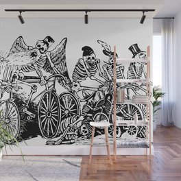Calavera Cyclists | Day of the Dead | Dia de los Muertos | Skulls and Skeletons | Vintage Skeletons | Black and White |  Wall Mural