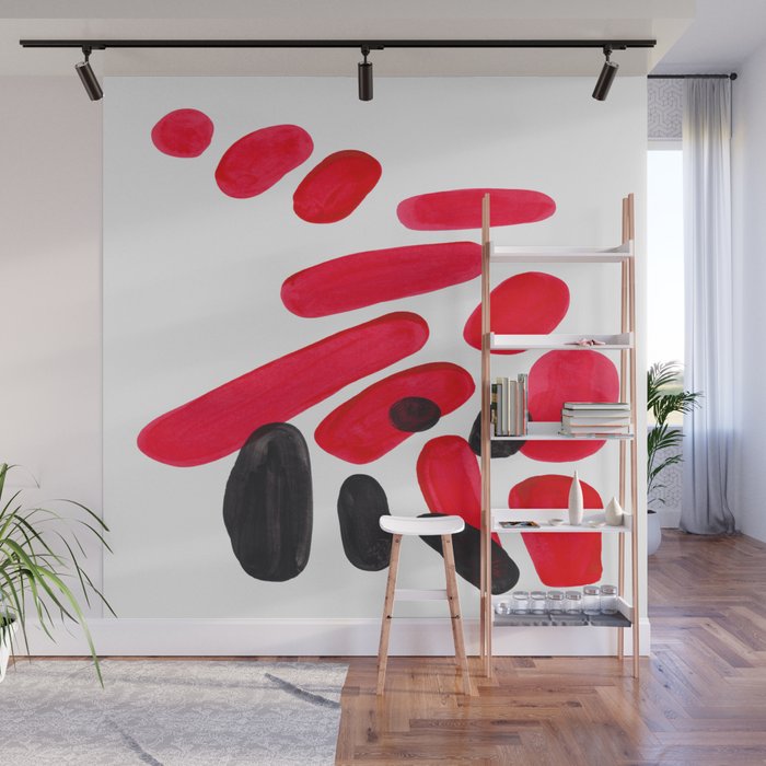 Abstract Minimalist Mid Century Modern Colorful Pop Art Red