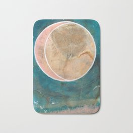 Pink Eco Print Moon Bath Mat | Moon, Rachaelrice, Crescentmoon, Ecoprint, Nightsky, Painting, Moonpainting, Plantprint, Turquoise 
