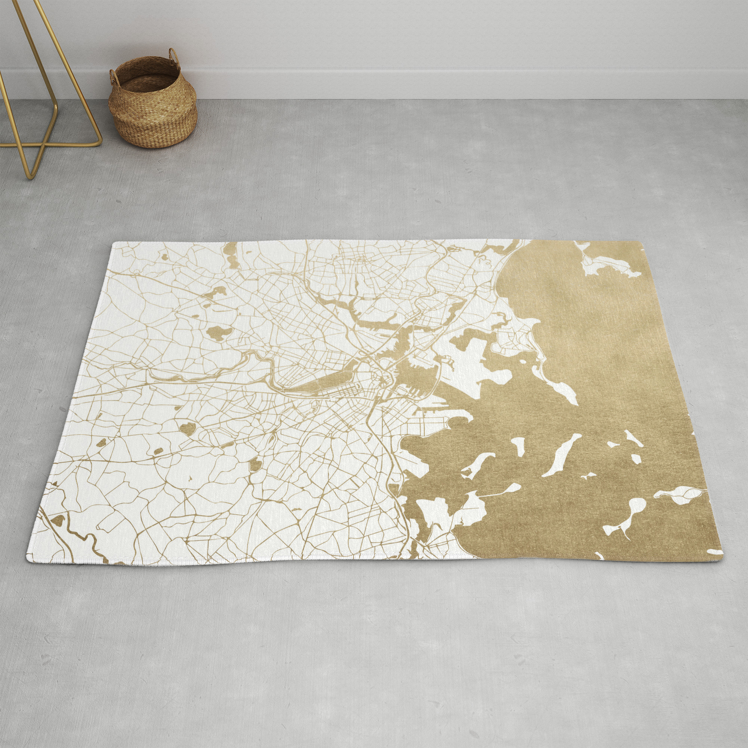 Boston White And Gold Map Rug By Mapmaker Society6 Boston White And Gold Map Rug By