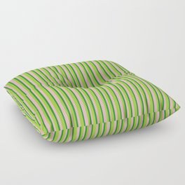 [ Thumbnail: Light Pink, Green & Forest Green Colored Lines Pattern Floor Pillow ]