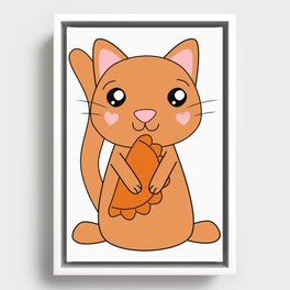 Cute Kawaii Cat Holding Cornish Pasty Framed Canvas