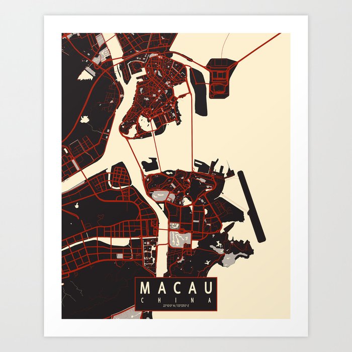 Macau City Map of China - Vector Art Print