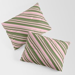 [ Thumbnail: Pink and Dark Olive Green Colored Lines/Stripes Pattern Pillow Sham ]