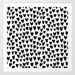 Linocut printmaking hearts pattern minimalist black and white heart gifts Art Print