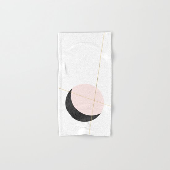 Pink Moon, Contemplation, Full Moon, Faux Gold Lines, Pink Black White Hand & Bath Towel