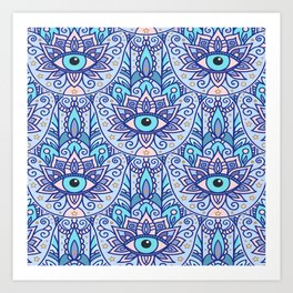 Amulet and paisley - teal azure Art Print