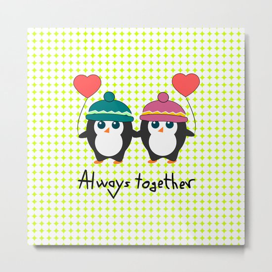 Cute penguins always together Metal Print