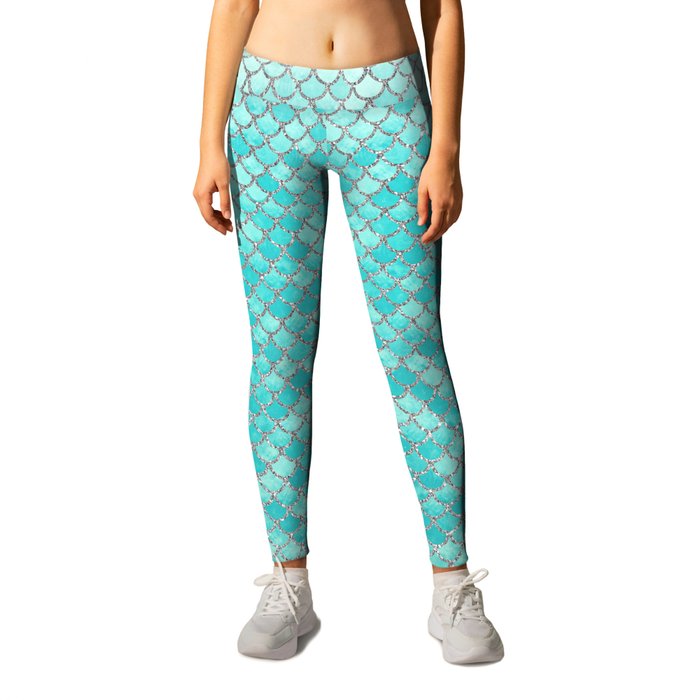 Teal Mermaid Scales Leggings