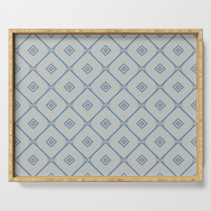 Grey Blue Square Pattern Serving Tray
