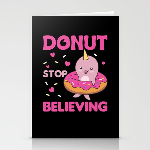 Cute Narwhal Funny Animals In Donut Pink Stationery Cards