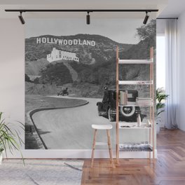 Old Hollywood sign Hollywoodland black and white photograph Wall Mural