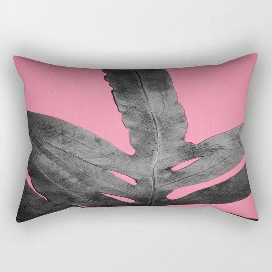 Green Fern on Pink - Black Shadow Rectangular Pillow