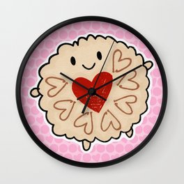 Jammie Dodger Watercolour Wall Clock | Illustration, Cute, Cookie, Cartoon, Digital, Jammydodger, Watercolour, Kawaii, Hearts, Pink 