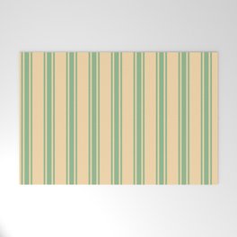 [ Thumbnail: Tan and Dark Sea Green Colored Lined Pattern Welcome Mat ]