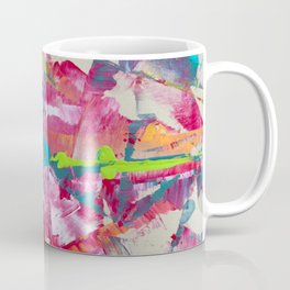 Confetti: A colorful abstract design in neon pink, neon green, and neon blue Mug