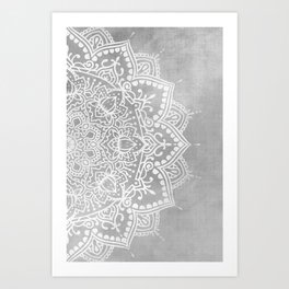 Grey Mandala - graphic design dark Art Print