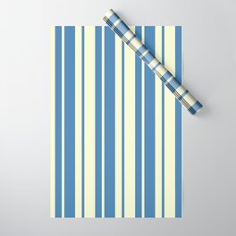 [ Thumbnail: Blue & Light Yellow Colored Lined/Striped Pattern Wrapping Paper ]