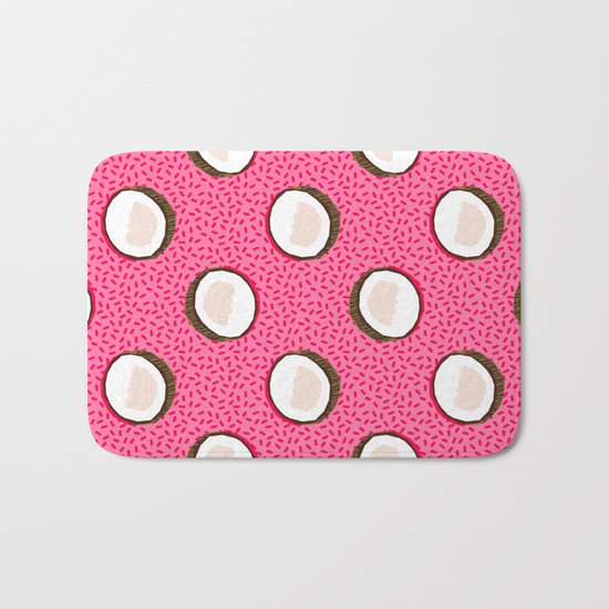 Coconuts memphis pattern retro 80s throwback style classic tropical summer vibes Bath Mat