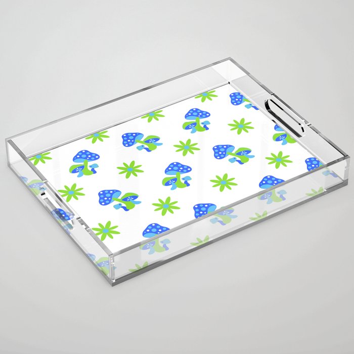 Groovy Blue Mushrooms Pattern Acrylic Tray