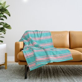 [ Thumbnail: Turquoise and Light Pink Colored Lines/Stripes Pattern Throw Blanket ]
