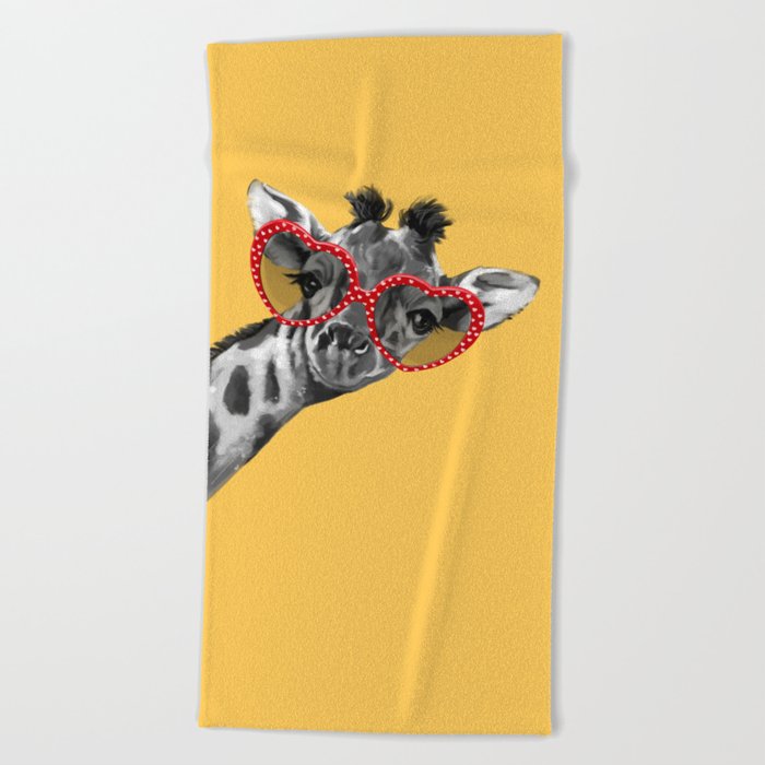 Hipster Giraffe with Glasses Beach Towel