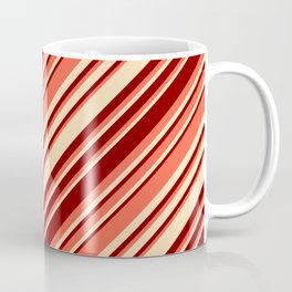 [ Thumbnail: Red, Beige, and Maroon Colored Striped/Lined Pattern Coffee Mug ]