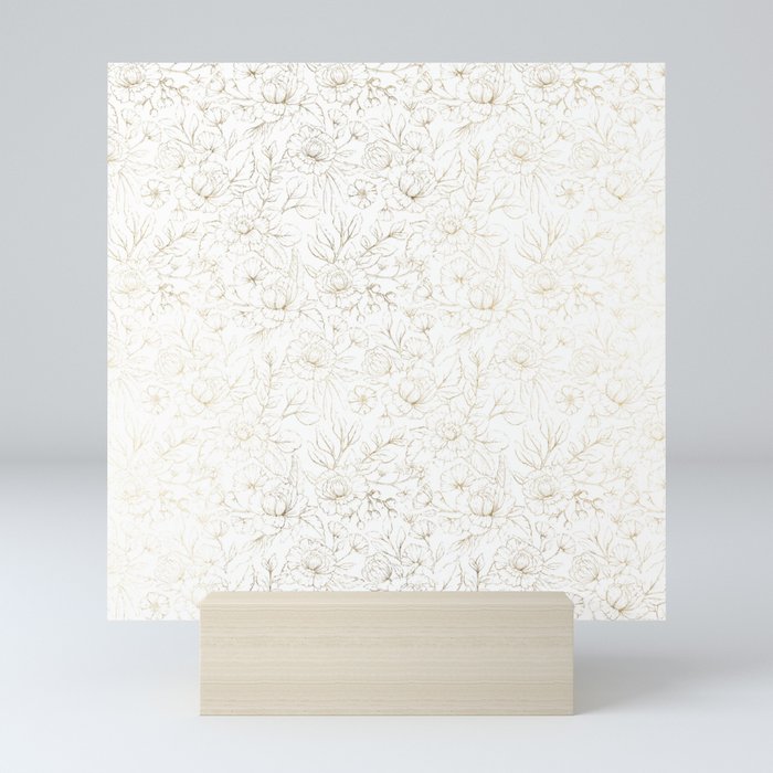 Elegant simple modern faux gold white floral Mini Art Print