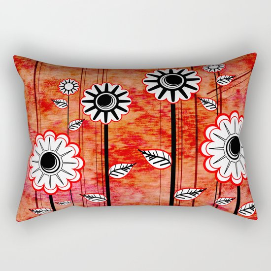 Retro Flowers on textured red Rectangular Pillow