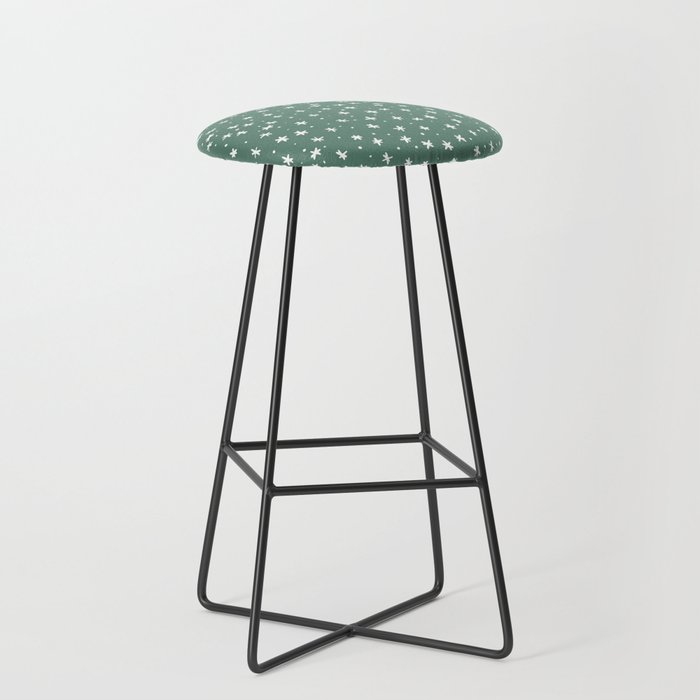 Snowflakes and dots - green and white Bar Stool