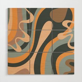 Dopamine Please - Trippy Retro Psychedelic Abstract Pattern in Muted Blue Orange Taupe Wood Wall Art