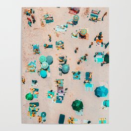 Aerial Beach Art Print, People Umbrellas On Beach, Beach Aerial Print, Drone Aerial Photography, Minimalist Print, Pastel Beach Poster