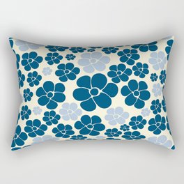 Flower Pattern - Dark Blue, Light Blue and Cream Rectangular Pillow
