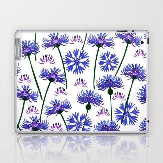  Garden with cornflowers, wild flowers, white background. Laptop & iPad Skin
