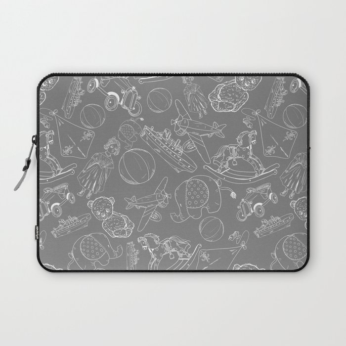 Grey and White Toys Outline Pattern Laptop Sleeve