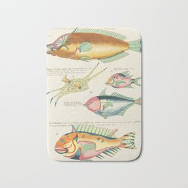 Colourful and surreal s of fishes found in Moluccas (Indonesia) and the East Indies by Louis Renard Bath Mat | Aqua, Creativecommon0, Collection, Artistic, Fish, Artwork, Illustration, Hand, Ancient, Painting 