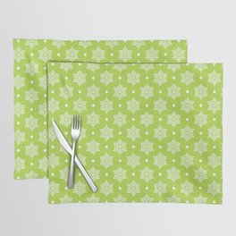 White Christmas Snowflakes pattern on Green background Placemat