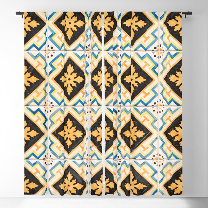 Vintage azulejos, traditional Portuguese tiles Blackout Curtain
