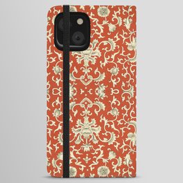 William Morris Tribute Pattern Red Beige Floral iPhone Wallet Case