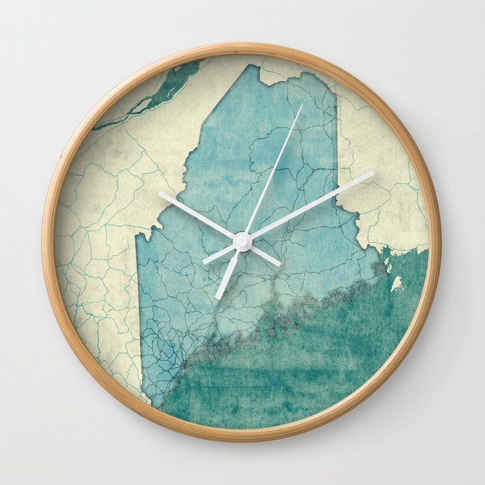 Maine State Map Blue Vintage Wall Clock