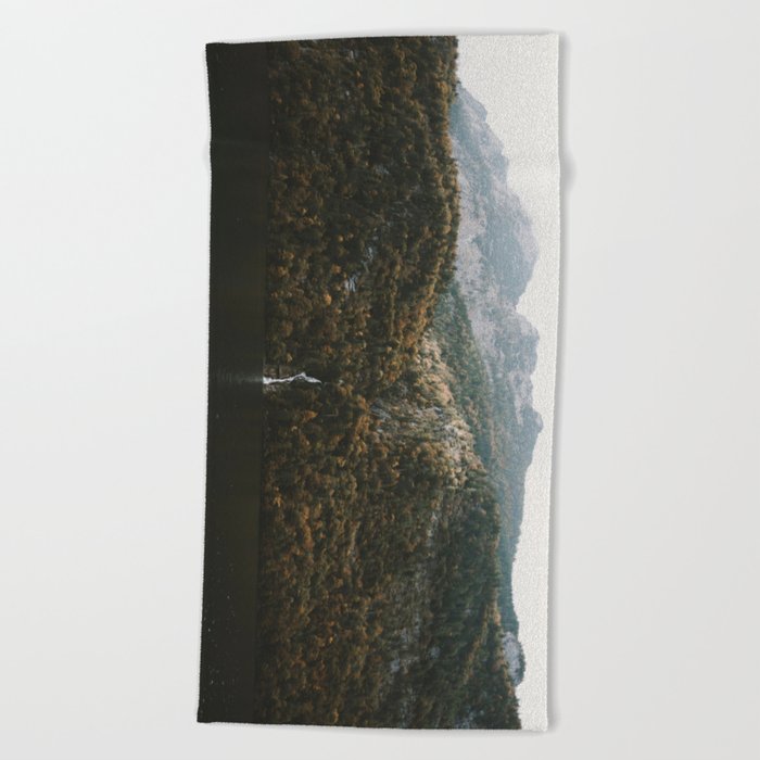 Autumn Waterfall at the Mountain Lake - Landscape Photography Beach Towel