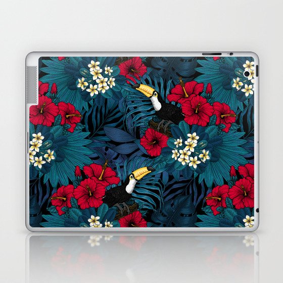 Toucans and tropical flora, green and red Laptop & iPad Skin