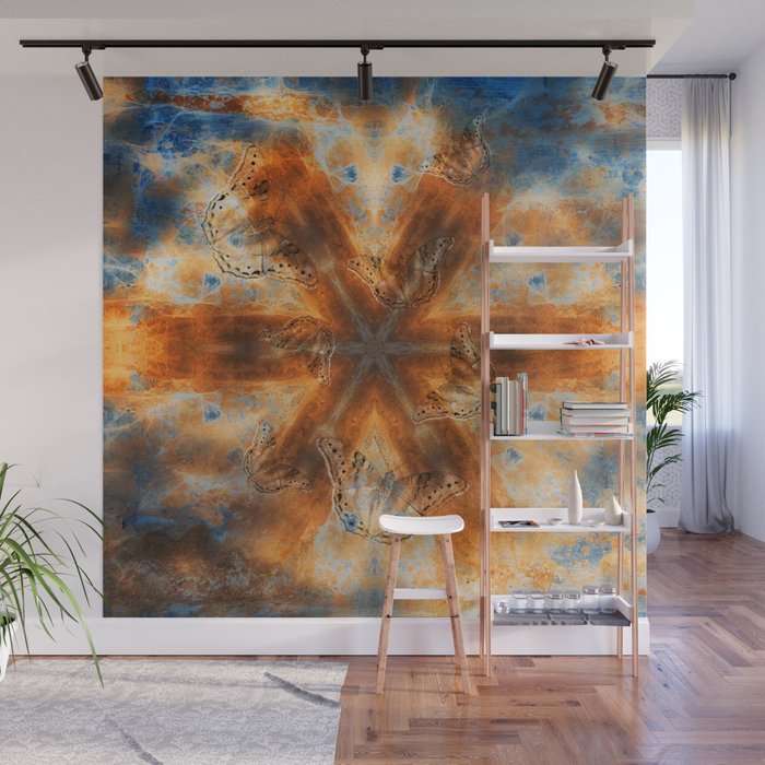 Surreal Butterflies On Corrugated Iron Mandala Wall Mural By Hereswendy