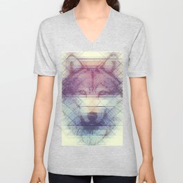 Geo Wolf V Neck T Shirt