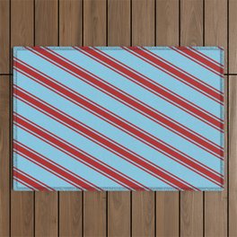 [ Thumbnail: Sky Blue & Red Colored Stripes Pattern Outdoor Rug ]