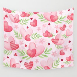 Pink hearts watercolor Pattern Wall Tapestry
