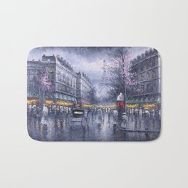 City of Lights, Eiffel Tower, Twilight Paris, France Street Scene landscape painting Bath Mat