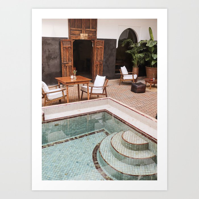 Swimming Pool In Riad Kasbah Marrakech Photo | Morocco Travel Photography Art Print | Arabic House Interior Design Art Print