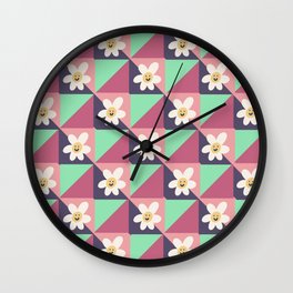 Geometric Retro Happy Baby Flowers - Green Pink Magenta Wall Clock