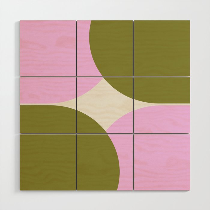 Retro Abstract Arches in Green and Pink Wood Wall Art